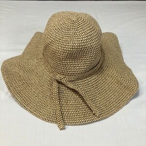 David and Young Womens Wide Brim Floppy Straw Sun Hat Tan Black ResortWear Beach